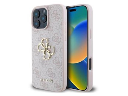 Guess PU 4G Metal Logo Zadní Kryt pro iPhone 16 Pro Pink