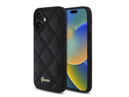 Guess PU Leather Quilted Zadní Kryt pro iPhone 16 Black