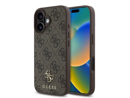 Guess PU 4G Small Metal Logo MagSafe Zadní Kryt pro iPhone 16 Brown