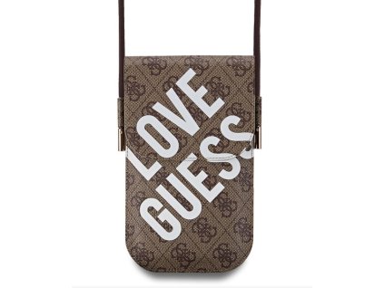 Guess PU 4G Big Love Logo Taška na Telefon Brown