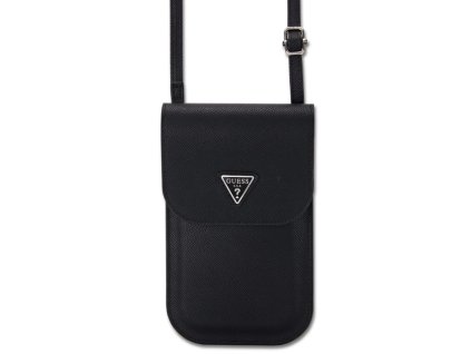Guess PU Grained Triangle Logo Taška na Telefon Black