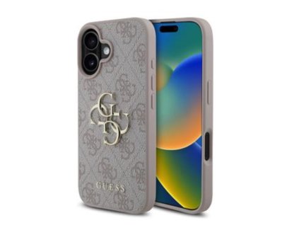 Guess PU 4G Metal Logo Zadní Kryt pro iPhone 16 Plus Pink