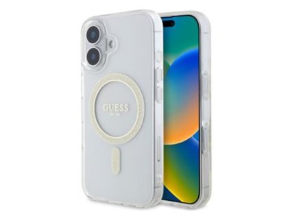 Guess IML Glitter Ring MagSafe Zadní Kryt pro iPhone 16 Plus Transparent