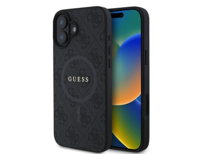Guess PU Leather 4G Colored Ring MagSafe Zadní Kryt pro iPhone 16 Plus Black