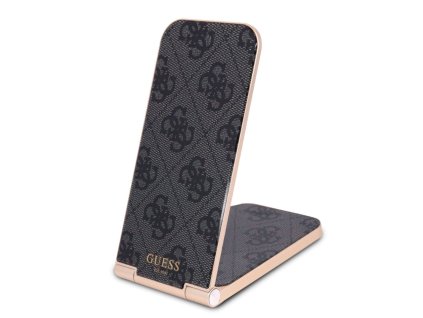 Guess Aluminium Stolní Bezdrátová Magnetická Nabíječka 2v1 4G Pattern, černá
