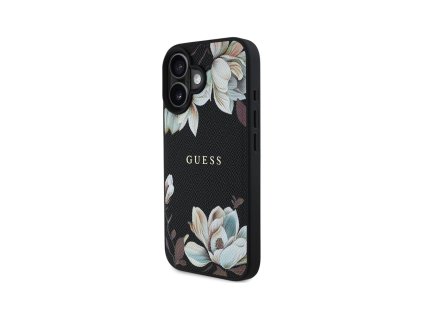 Guess PU Magnolia MagSafe Zadní Kryt pro iPhone 16 Černá