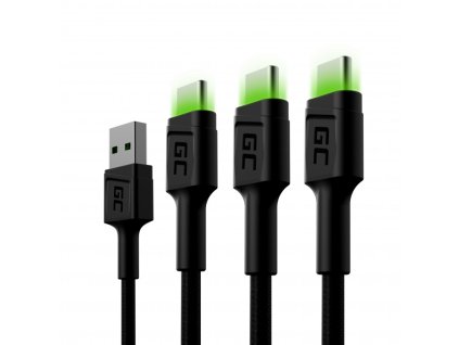 GreenCell Sada 3x Green Cell GC Ray USB-C kabel 120 cm, LED podsvícení, Ultra Charge