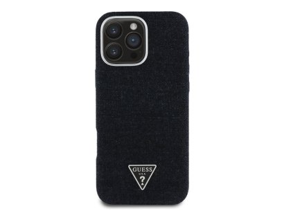 Guess Denim Triangle Logo MagSafe Zadní Kryt pro iPhone 16 Pro Černá