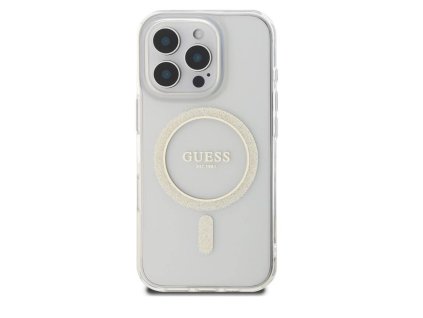 Guess IML Glitter Ring MagSafe Zadní Kryt pro iPhone 16 Pro Průhledná