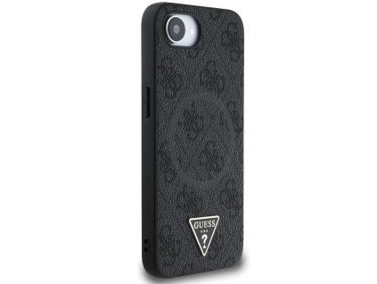 Guess PU 4G Strass Triangle Metal Logo Zadní Kryt pro iPhone 16e Černá