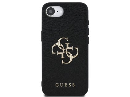 Guess PU Grained 4G Metal Logo Zadní Kryt pro iPhone 16e Černá