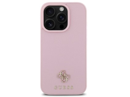 Guess PU Grained 4G Small Metal Logo MagSafe Zadní Kryt pro iPhone 16 Pro Růžová