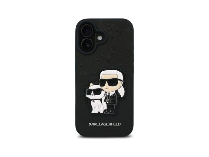 Karl Lagerfeld PU Saffiano Karl and Choupette Zadní Kryt pro iPhone 16 Černá
