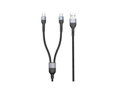 DeTech DE-52UCC datový kabel, 2v1, USB na 2x Type-C, 1.0m - černá