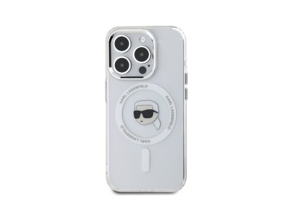 Karl Lagerfeld IML Karl Head Metal Frame MagSafe Zadní Kryt pro iPhone 15 Pro Průhledná
