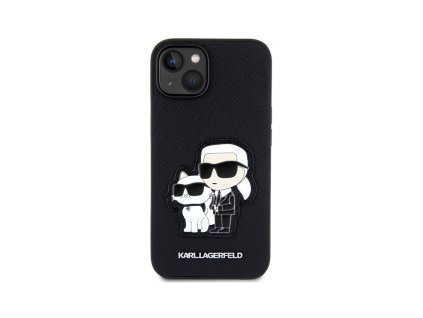 Karl Lagerfeld PU Saffiano Karl and Choupette Zadní Kryt pro iPhone 13 Černá