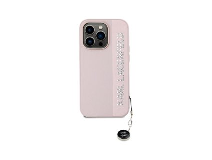 Karl Lagerfeld PU Saffiano Rhinestone Charm Zadní Kryt pro iPhone 14 Pro Růžová