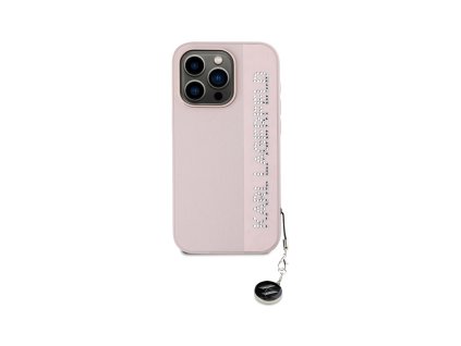 Karl Lagerfeld PU Saffiano Rhinestone Charm Zadní Kryt pro iPhone 15 Pro Růžová