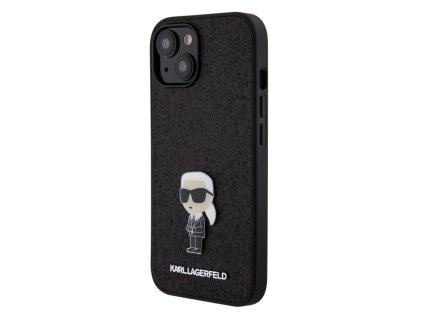 Karl Lagerfeld Fixed Glitter Metal Ikonik Zadní Kryt pro iPhone 15 Černý