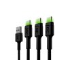 GreenCell Sada 3x Green Cell GC Ray USB-C kabel 120 cm, LED podsvícení, Ultra Charge