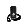 Karl Lagerfeld Saffiano Crossbody Popruh Metal Karl and Choupette Zadní Kryt pro iPhone 16 Černá