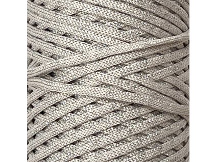 POLI CORD GLITTER plochá šňůra 3 mm / IVORY -stříbrná