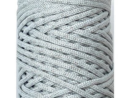 POLI CORD  GLITTER plochá šňůra 3 mm /  Světle nebeská - stříbrná