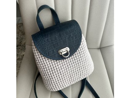 Háčkovaný batoh ASTI/ modrý-šedý