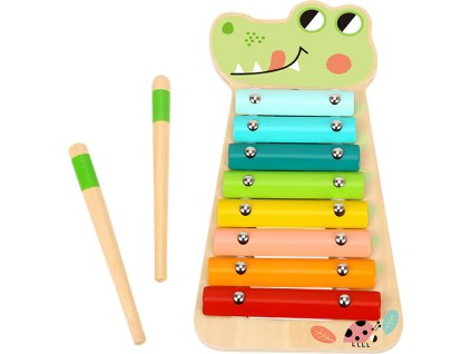 Xylofón Krokodíl – detský hudobný nástroj  Farebný drevený xylofón pre deti s paličkami