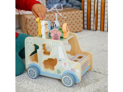 Drevená vkladačka safari auto s figúrkami zvieratiek