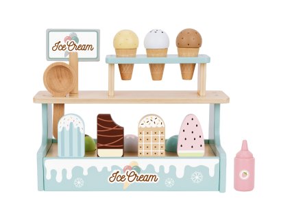 Drevený zmrzlinový stánok 19 ks – Tooky Toy  Drevený zmrzlinový stánok pre deti s doplnkami, 19 dielov