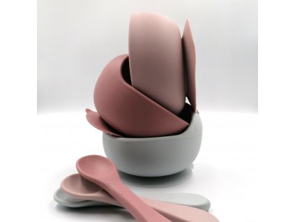 Silikónová miska s prísavkou a lyžičkou Baby in World v jemných pastelových farbách