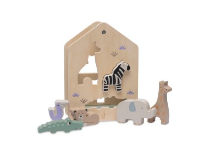 Drevený vkladací domček Jollein so zvieratkami – pohľad spredu