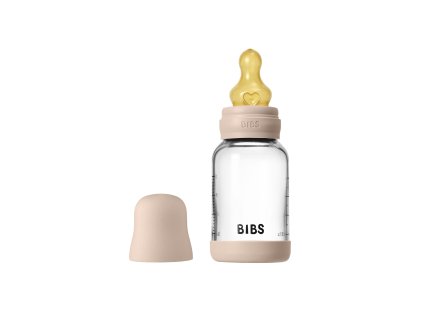 BIBS antikolikova sklenena flasa s kaucukovym cumlikom 120ml Blush