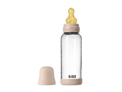 BIBS antikolikova sklenena flasa s kaucukovym cumlikom 240ml Blush