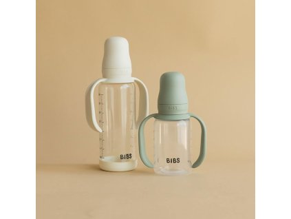 BIBS ušká na fľašu Blush nasadené na dojčenskej fľaši