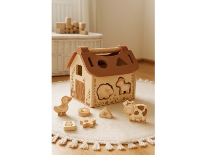Drevená skladačka domček so zvieratkami MRS. ERTHA – drevená hračka pre deti