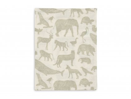 Jollein žinka s motívom zvieratiek v olivovo zelenej farbe