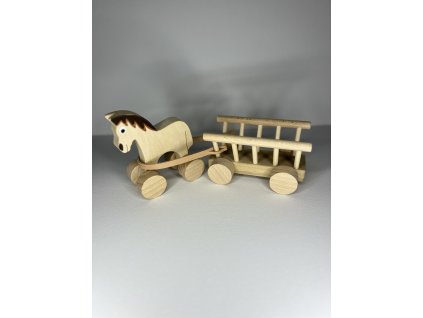 Drevený koník na kolieskach – bočný pohľad, ručne vyrobená slovenská drevená hračka