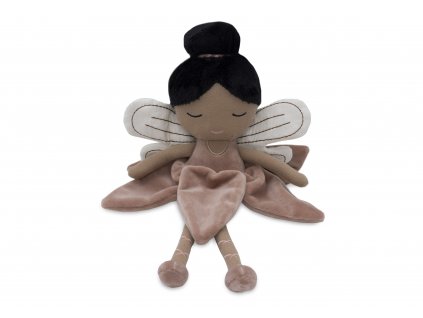 Mäkká textilná bábika Jollein Víla Mea v ružových šatách s krídlami, pohľad spredu