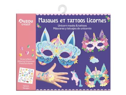 AUZOU Masky a tetovačky Jednorožce – kreatívna sada pre deti v balení