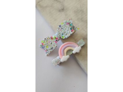 Sponky do vlasov 2 ks WHITE RAINBOW