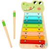 Xylofón Krokodíl – detský hudobný nástroj  Farebný drevený xylofón pre deti s paličkami