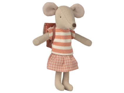 Maileg myška školačka na tříkolku/koloběžku s magnety v packách