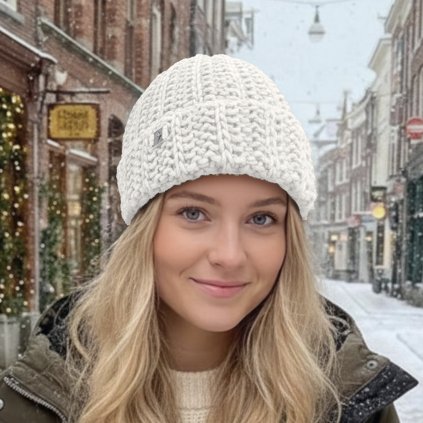 Pletená čepice z merino - Maxi, bílá