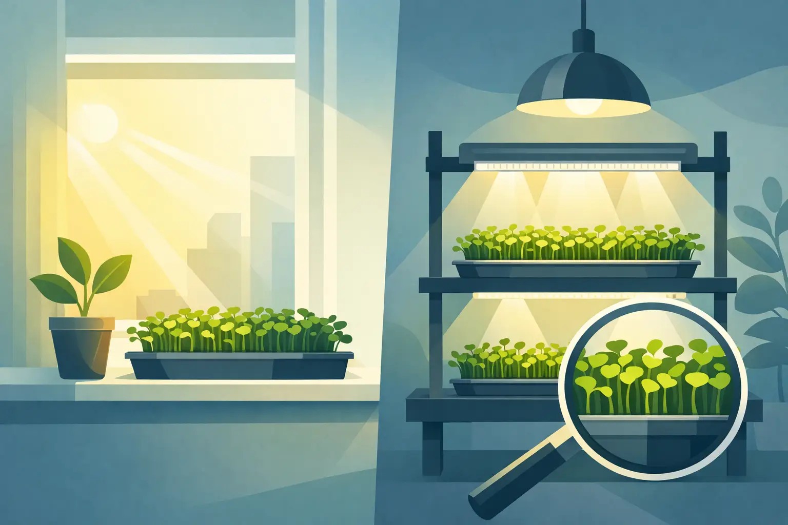 Jaké světlo potřebují microgreens v bytě?