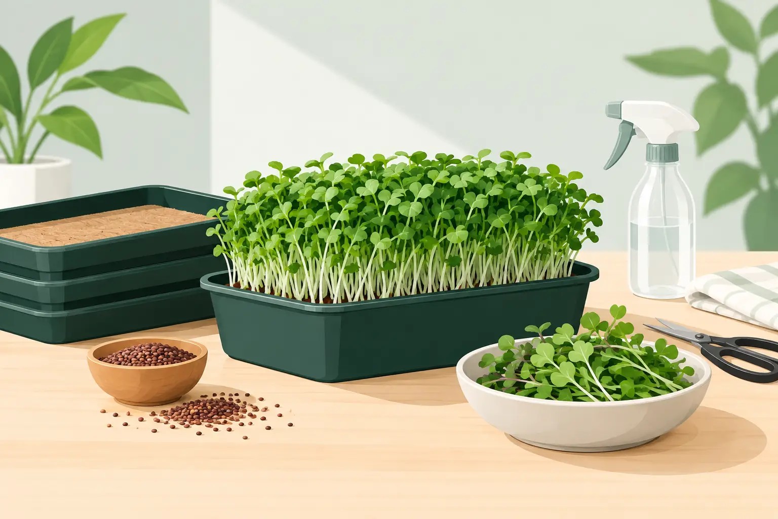 Pěstební set microgreens pro první sklizeň bez chyb