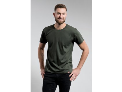 Bavlněné triko CityZen dark khaki kulatý výstřih (Velikost 6XL)