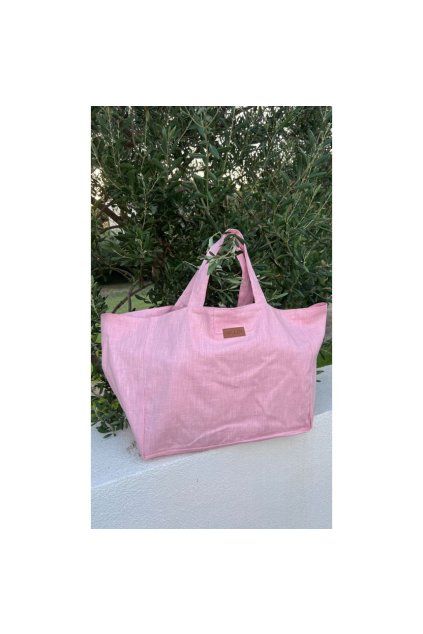 Lněná MAXI taška růžová