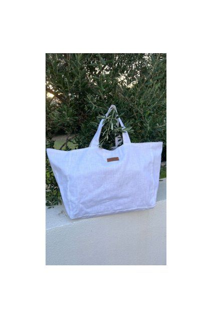 Lněná MAXI taška bílá